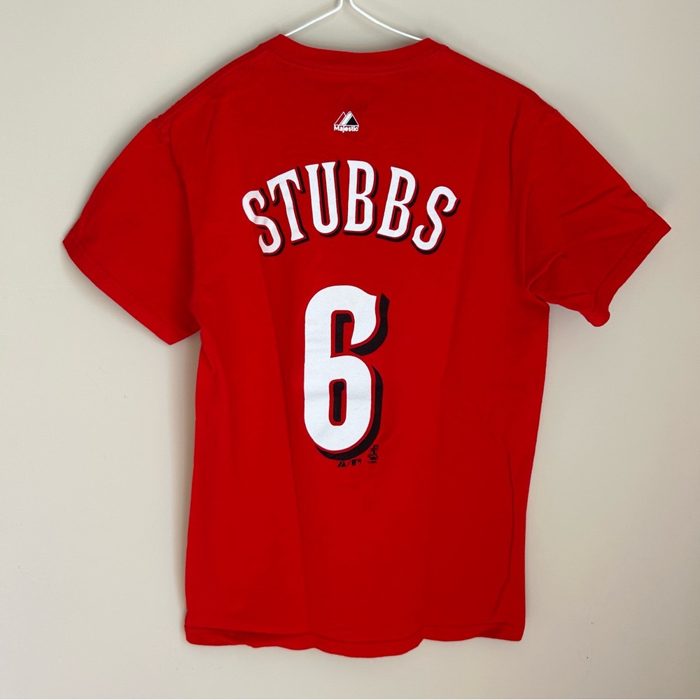 Majestic Cincinnati Reds Baseball Stubbs #6 Red Graphic Tee T-Shirt Top Sz S